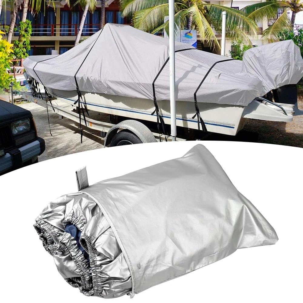Copertura per Barca Kayak Copertura Copertura per barca, protezione esterna per yacht, impermeabile, resistente, argento riflettente, tessuto Oxford 300D, anti-sfondamento, antistrappo(14-16FT Cover)