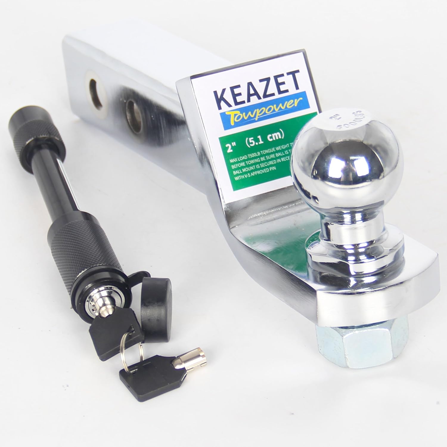 Trailer Hitch Ball Mount with 2 in Ball & 5/8" Hitch Lock Fits 2 Inch Receiver Drawbar 2 Inch Square and Ballmount Towing 6000lbs Capacity Ball Hitch (Silvery)