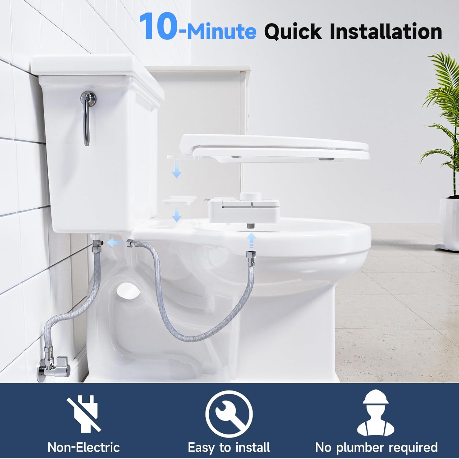SAMODRA Bidet Attachment for Toilet, Non-Electric Fresh Cold Water Bidet Toilet with Angle Control Dual Nozzle, Adjustable Water Pressure & Self Cleaning Nozzle (1 Unit, WHIET)