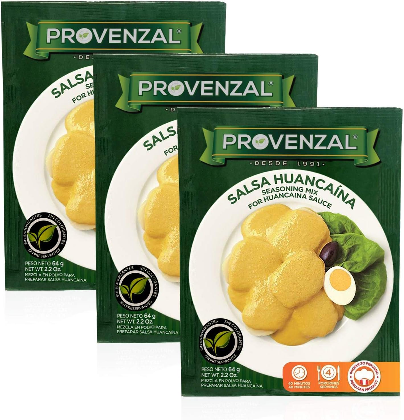Huancaina Provenzal 3 pack of 2.2 oz each - 3 sobres
