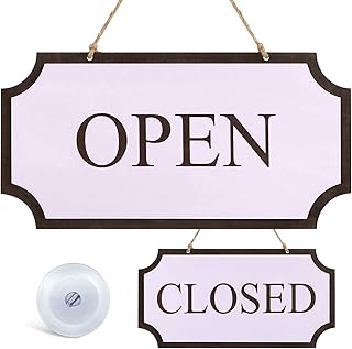 Wooden Open Closed Sign Rustic Double Side Open Closed Farmhouse Sign with Rope and Clear Plastic Suction Cup