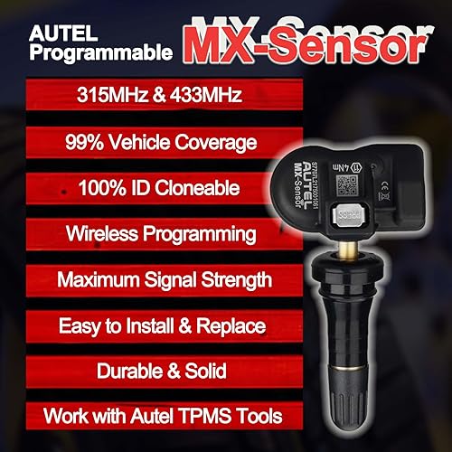 Miniatura 2 de Autel Sensores TPMS, sensor Mx programable para presión de neumáticos, 315 MHz + 433 MHz, nivel OE de presión (8 piezas, válvulas de goma)