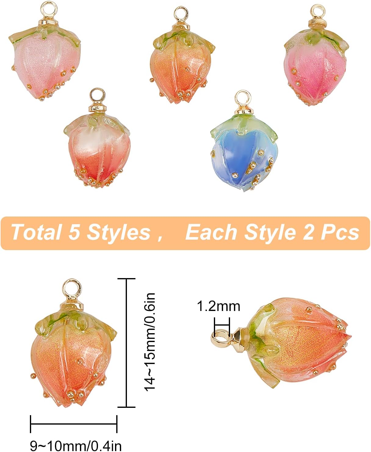 SUNNYCLUE 1 Box 10Pcs 5 Styles Dried Flower Charms Transparent Clear Epoxy Resin Pendants with Brass Hole 1.2mm Glass Micro Beads for DIY Earrings Bracelet Necklace Jewelry Accessories Gift Supplies - Image 2