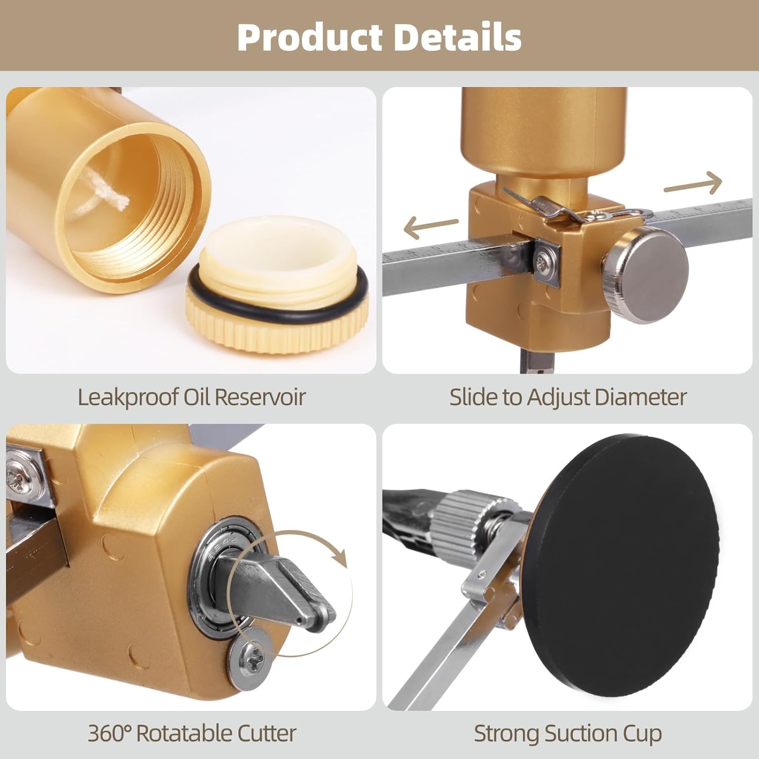 Circle Glass Cutter,Heavy Duty Glass Cutters Tools Adjustable Compass Glass Cutter with Suction Cup,Cutting Wheel,Aluminum Alloy,Precision Tool for Circular Cuts in Tile,Mirror,Window