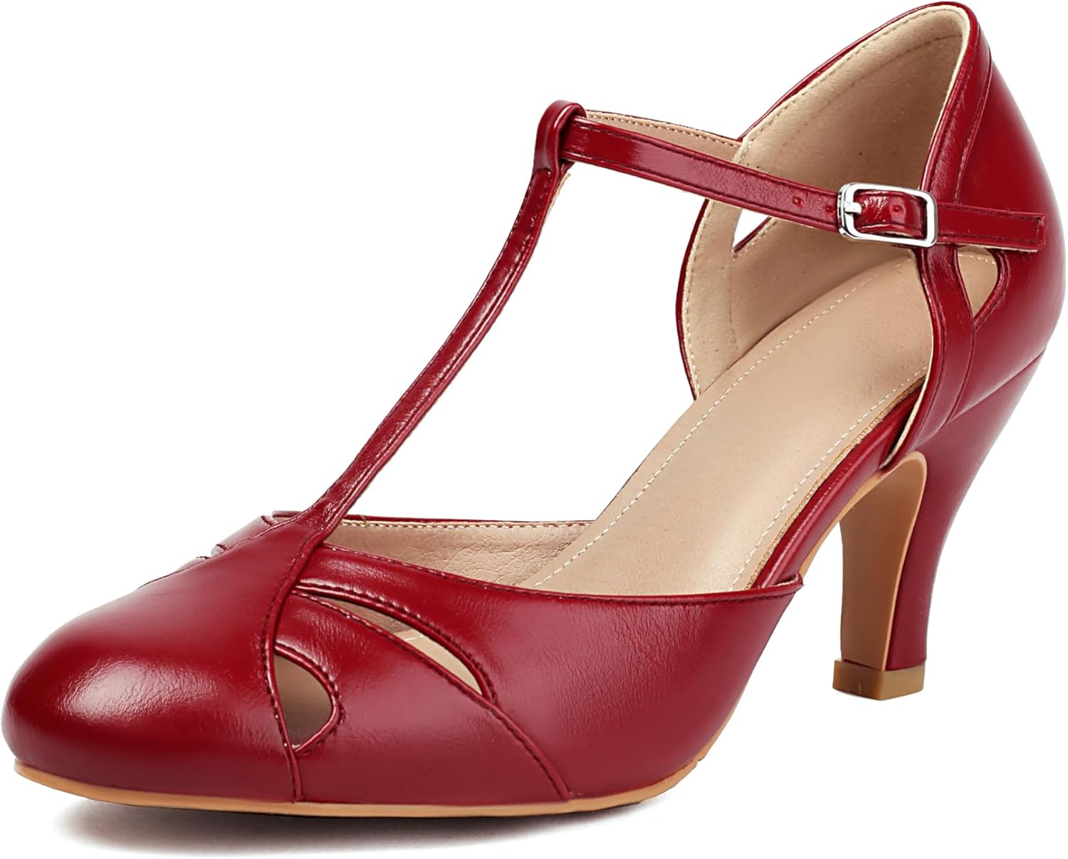 Elerhythm Women's Mary Jane Vintage T Strap Closed Round Toe Heels Retro 1950s Pumps 1920s Victorian Shoes