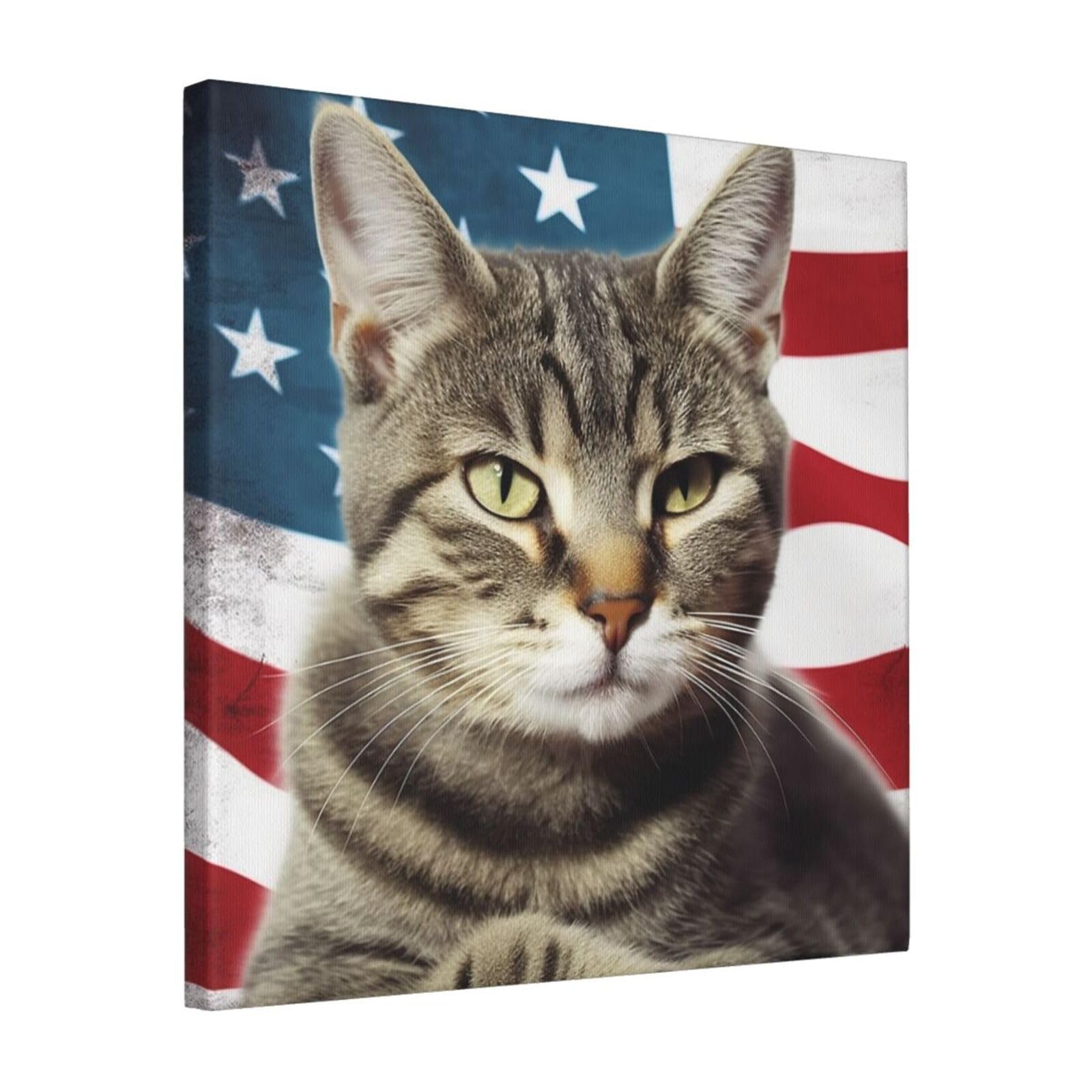 FodPand American Cat Usa Flag Canvas Wall Art for Living Room Wall Decor 16"x16" Modern Artwork Painting Pictures Hanging Canvas Prints Aesthetic Wall Art for Bedroom Bathroom Office Wallart Decor