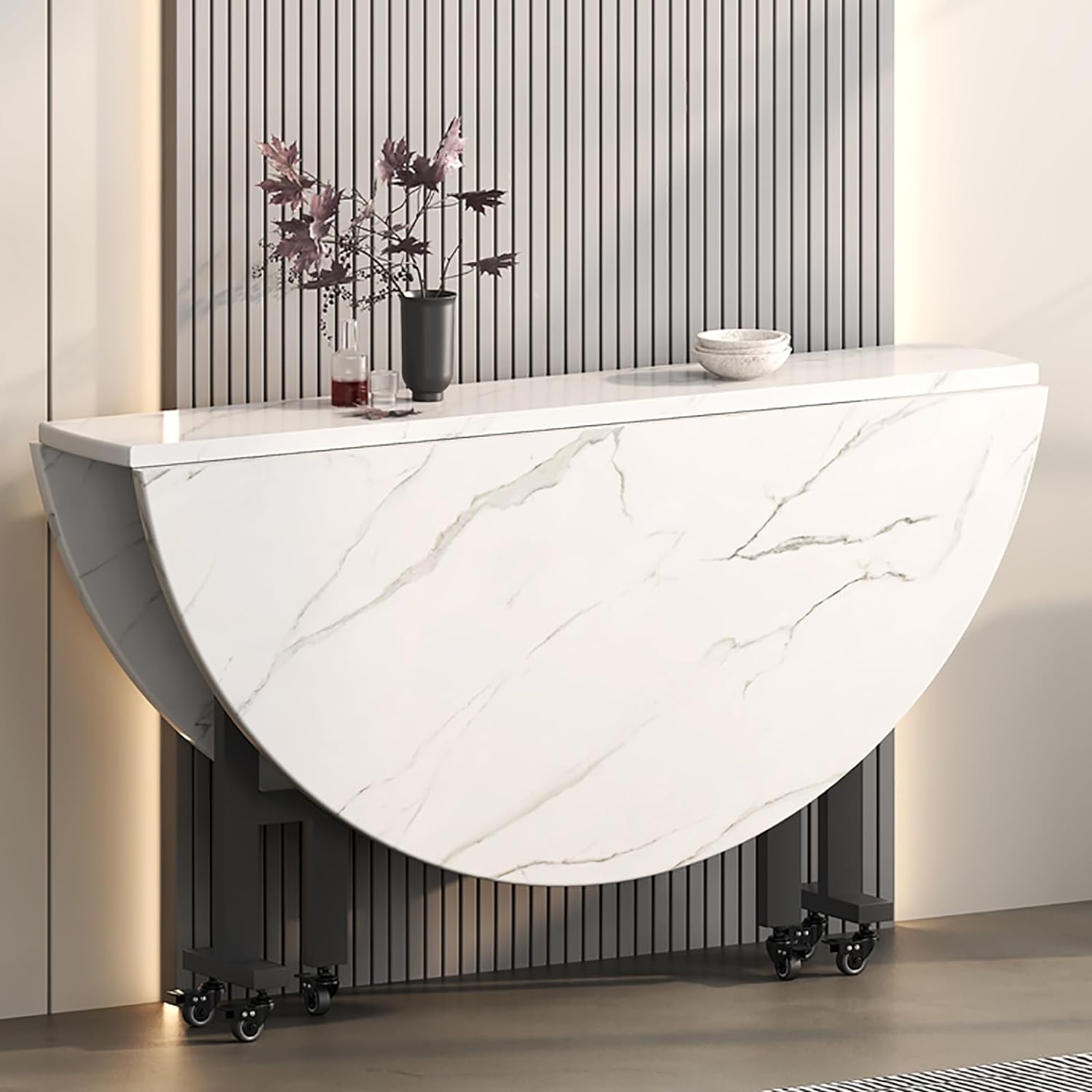 Round Folding Dining Table, Drop Leaf Kitchen Table for Small Spaces