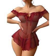 Mixxmix Womens Lingerie Off Shoulder Babydoll Dress Ruffle Top