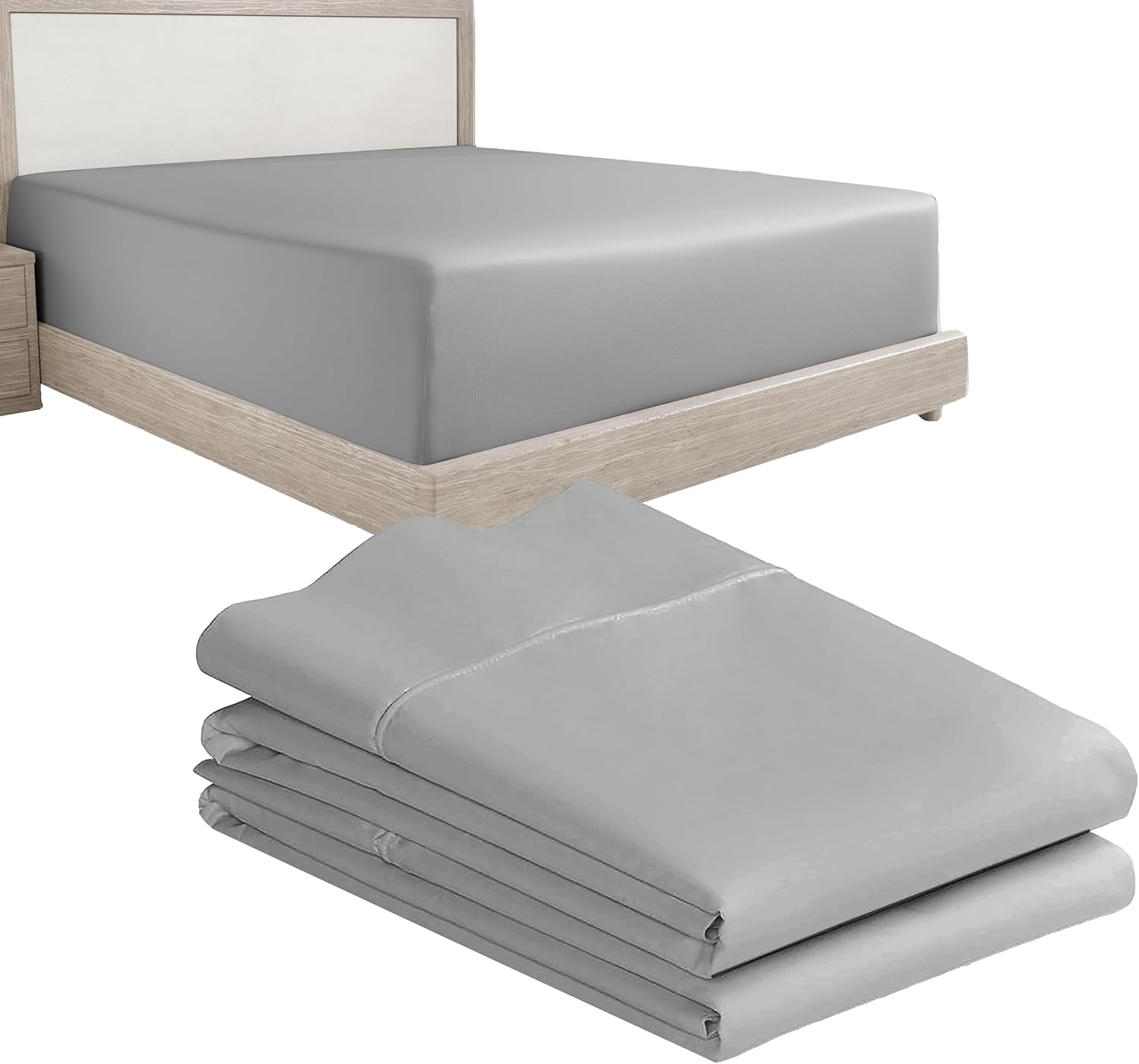 California Design Den 3-Piece Bundle - Fitted Sheet with 2 Pillowcases, 400 Thread Count 100% Cotton Sateen, Deep Pockets (Queen Size, Light Grey)