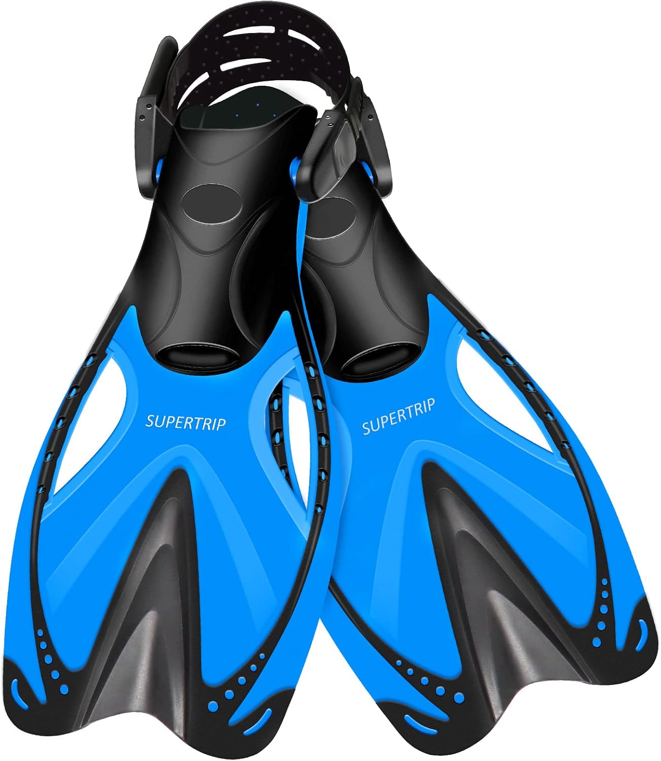 Supertrip Kids Snorkel Fins, Swim Fins for Lap Swimming, Adjustable Short Flippers, Travel Size Diving Fins Scuba Fins, Snorkeling Gear for Kids Boys Girls Age 6-14