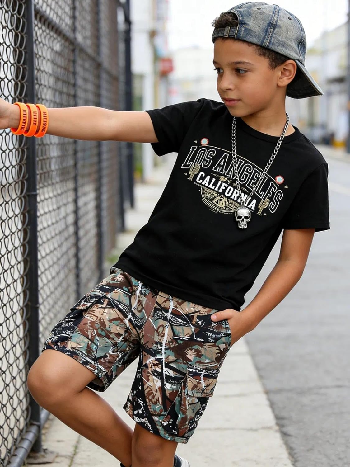 7-14 Years Boys' 2-Piece Outfit T-Shirt & Camouflage Cargo Shorts Set Summer Clothes for Kids - Image 7