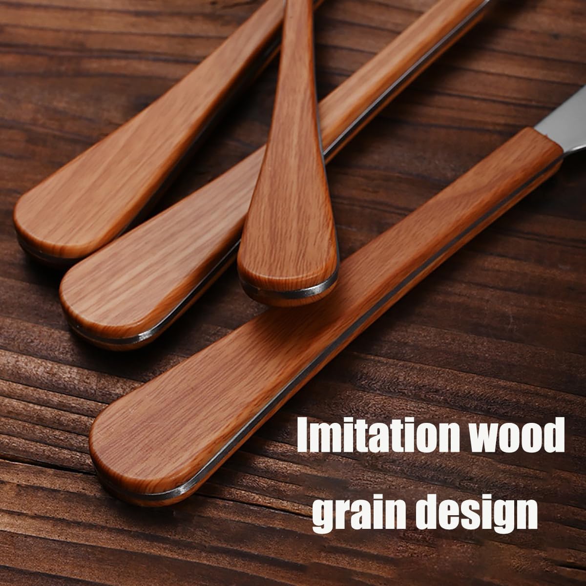 Este Juego de Cubiertos con Mango de Madera de 10 Piezas de Acero Inoxidable Incluye Cuchillos de Mesa, Tenedores, cucharas y cucharillas de té para el hogar, la Cocina y restaurantes, Color