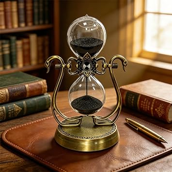 Hourglass 60 Minute Sand Timer, Vintage Brass, Black Sand, Swan Design, Decorative Sand Clock