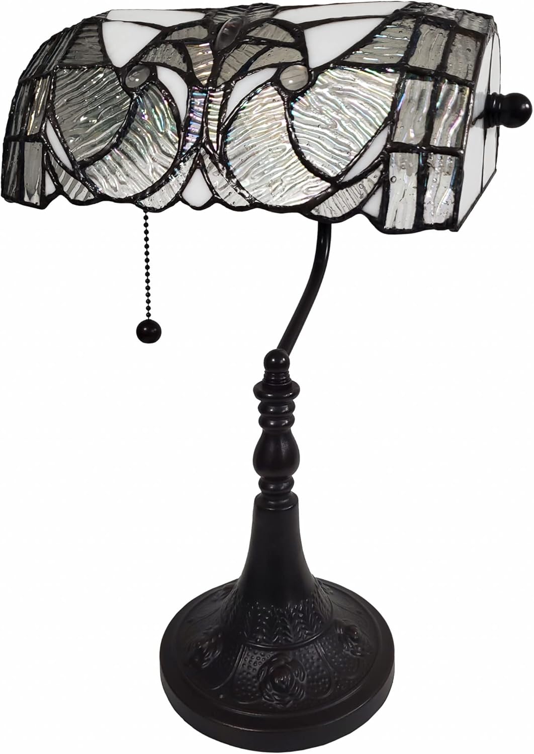 16" Tiffany Style White and Gray Banker Desk Lamp