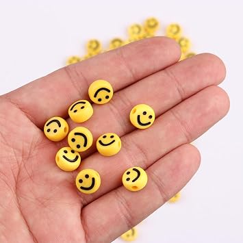 100pcs Yellow Smiley Face Beads, 10mm Acrylic Happy Face Spacer Beads for Polymer Clay Spacer Bead for Women Jewelry Making DIY Bracelet Necklace Hair Clip Accessories