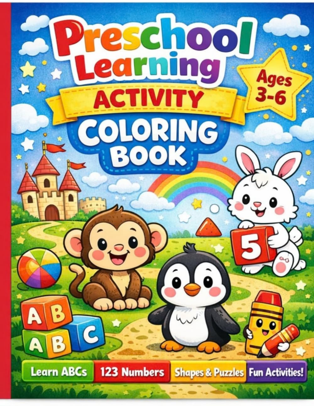 ABC & 123 Preschool Learning Activity Coloring Book: Learn Letters, Numbers, Shapes & Counting | Fun Educational Workbook for Kids Ages 3–6 | Tracing, Mazes, Matching & Coloring Activities
