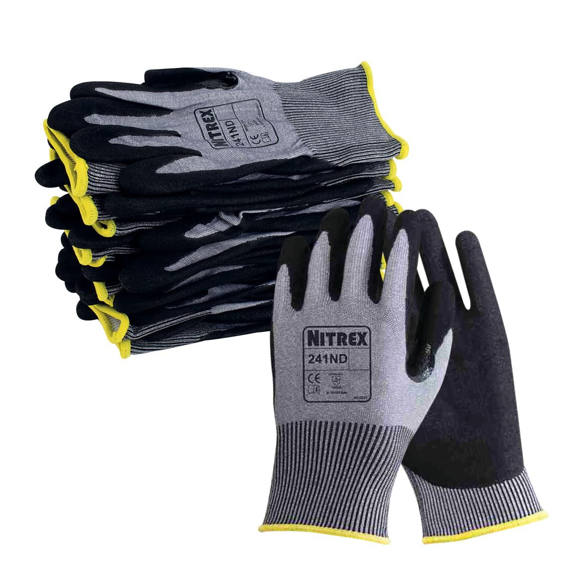 NITREX Unigloves 241ND Wiederverwendbare Handschuhe mit NitreGuard und NitreGrip-Technologie, sandige Nitril-Handflächenbeschichtung mit einem ultraleichten, schnittfesten Innenfutter, Grau/Schwarz