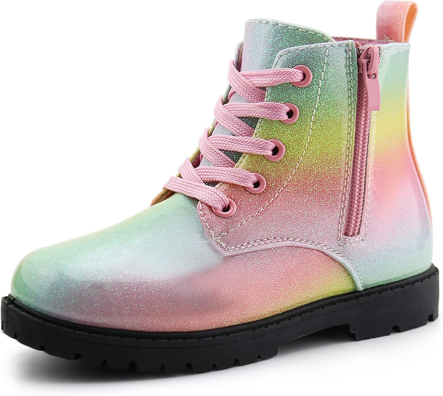 JABASIC Girls Ankle Boot Side Zipper Lace Up Work Boots