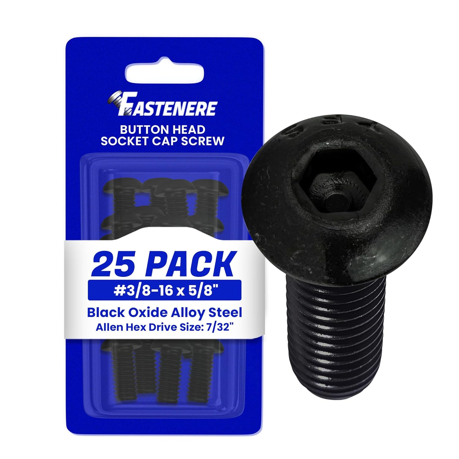 3/8-16 x 1 Button Head Socket Cap Screws, Allen Socket Drive, Black Oxide, Alloy Steel, Fully Threaded, Machine Thread, Quantity 25