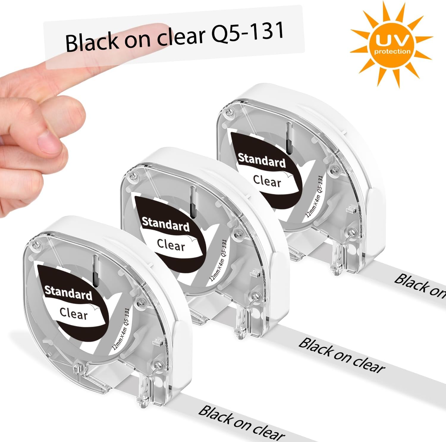 Clear Label Maker Tape Compatible with Dymo Label Maker Refills LT-100H LT-100T and Compatible with Phomemo P12 P12 PRO LT12 Label Makers, 12mm x 4m (1/2" x 13') 3 Pack, Black on Clear Tape