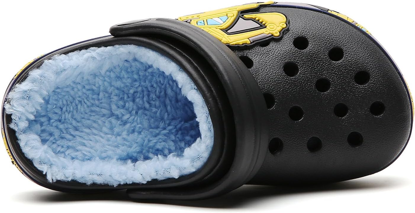 SECHRITE Toddler Kids Lined Clogs Garden Shoes with Fuzzy Fur Cartoon Slip On Mules Boys Girls Winter Warm Home Slippers Indoor Outdoor