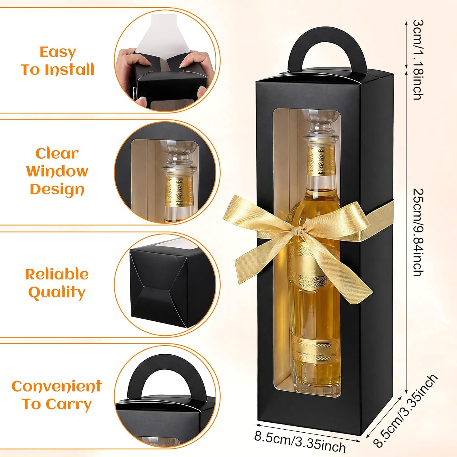 Xaajooio 24 Pcs Tumbler Gift Box with Handle and Ribbon, Sublimation Ready Clear Window Packaging for 12oz 16oz 20oz 30oz Glasses, Wedding Mother's Day Present, Black image 2