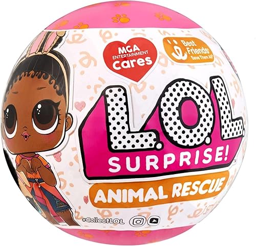 LOL Surprise MGA Cares Best Friends Animal Rescue Block Party B.B. Muñeca y mascota con 7 sorpresas en bola de papel, muñeca coleccionable de