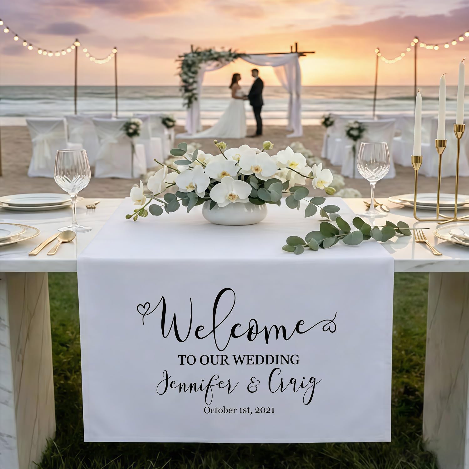 Custom Wedding Table Runner With Mr And Mrs Names, Personalized Linen Ceremony Banner, Banquet Head Table Sign, Wedding Sweetheart Tables Decor(150x200cm)