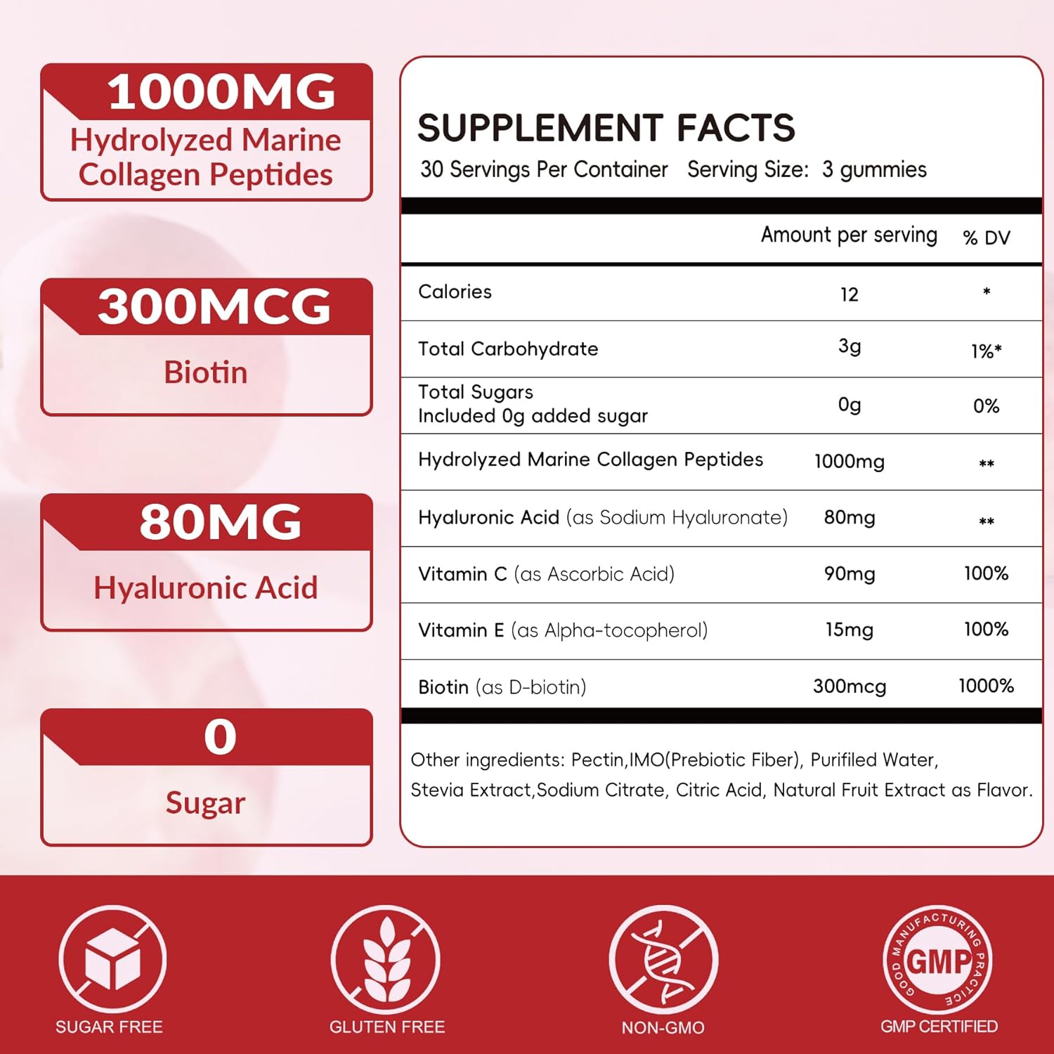Marine Collagen Gummies for Women- Hydrolyzed Collagen Peptides 1000mg with Biotin,Vitamin C, E, Hyaluronic Acid- Collagen Supplement for Healthy Skin Hair Nails- Sugar Free, 90 Counts - Image 2