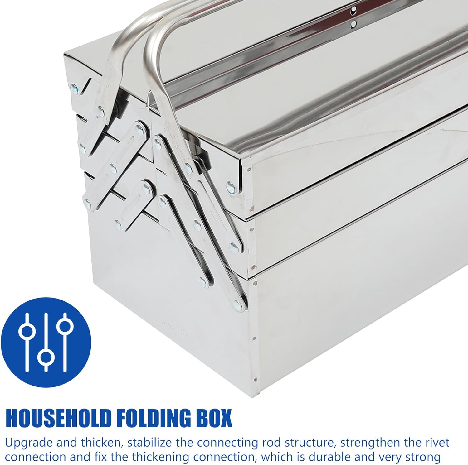Household Stainless Steel Folding Tool Box with Three Layers, Portable Metal Storage Case for Home Tools Organization and Maintenance