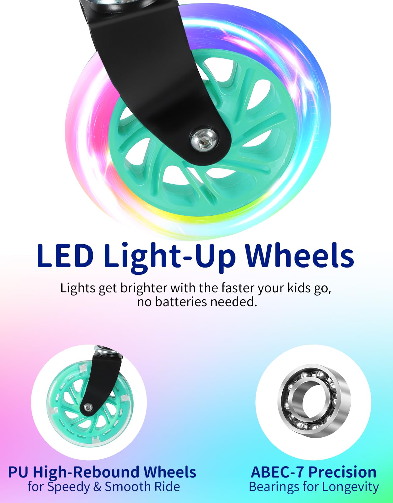 BELEEV V1Plus Roller Kinder 6 Jahre, Faltbare Scooter Kinder mit LED Leuchtenden Räder und Deck, 3 Höhenverstellbarer, Rutschfestes Deck, 2 Räder Kinderroller mit Ständer für Mädchen Jungen 3-12 Jahre