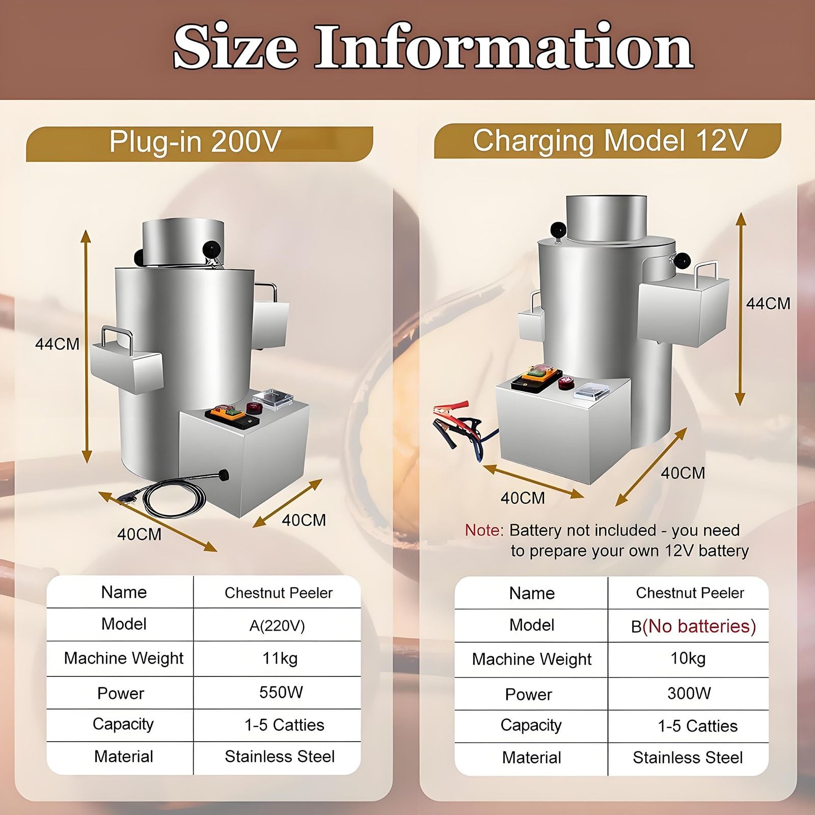 Pelapatate Commerciale, 220V/12V, pelapatate Automatico per Castagne, pelapatate in Acciaio Inox, pelapatate Elettrico Professionale per Castagne(220v/Plugin)