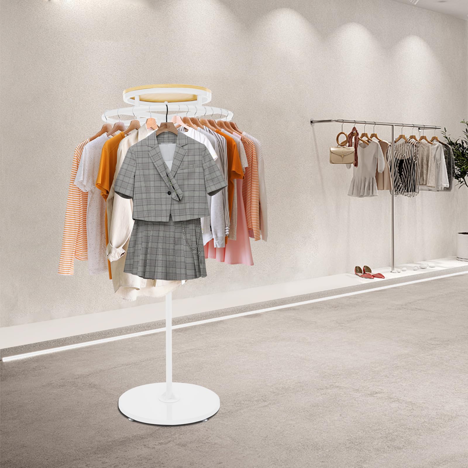 Runder Kleiderständer,runder Garderobenständer | für Laden und Zuhause, drehbar 360 Grad, Holz-Metallgestell, Höhe 140 cm Kleiderständer Einzelhandel Boutique
