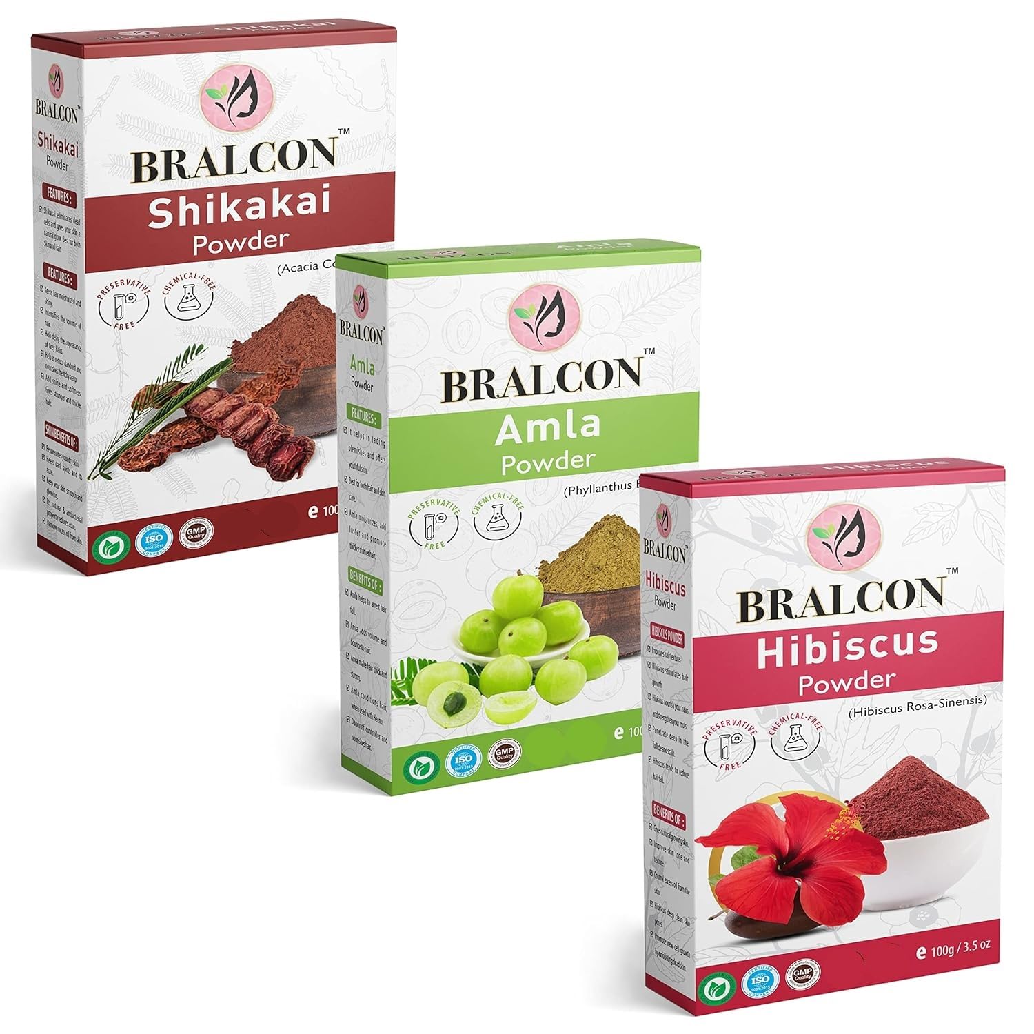 BRALCON Natural Amla, Shikakai, Hibiscus Powder Combo - 300g (100g x 3 Pack) | Hair Conditioner & Cleanser for Face, Skin & Hair Growth-picture-23