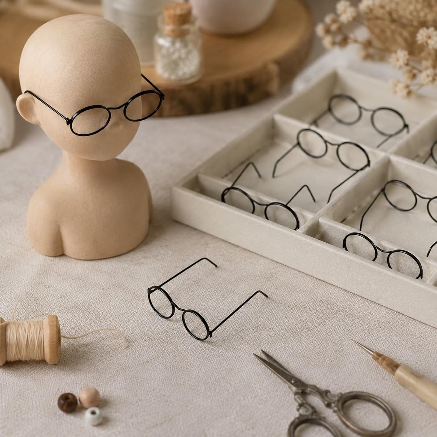 LOGOFUN 10PCS Doll Glasses Metal Mini Eyeglass Frames - Black 2.2in