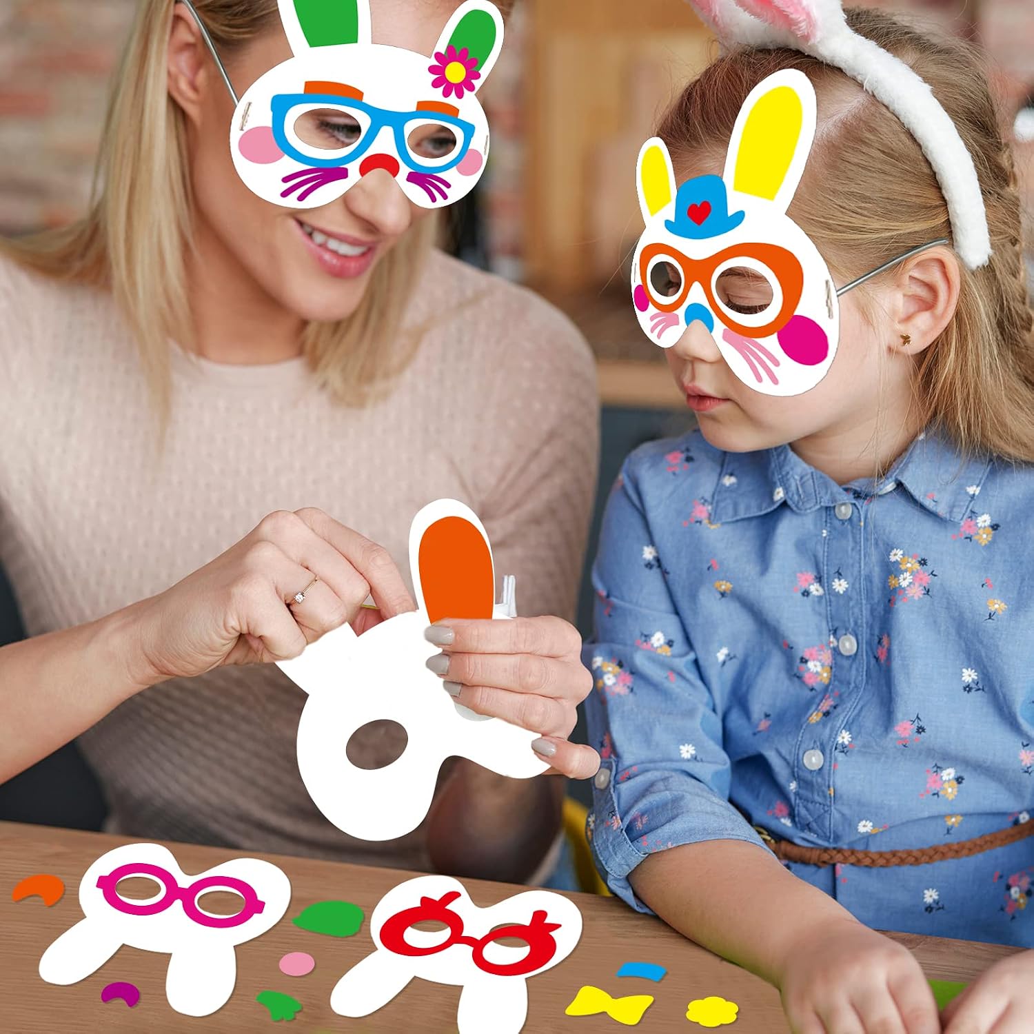 OBUSATT 208pcs Easter Craft Kit Bunny Mask Foam Crafts Set, 16 Bulk Easter Crafts Spring Arts Craft Kit Party Favors Spring Home Activity Art Project (16 Sets)