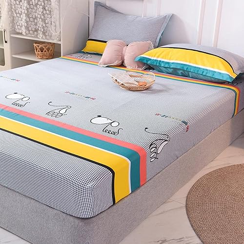 Sábana bajera ajustable de algodón con estampado de dibujos animados para niños, sábanas antideslizantes para niños y niñas, funda de cama J