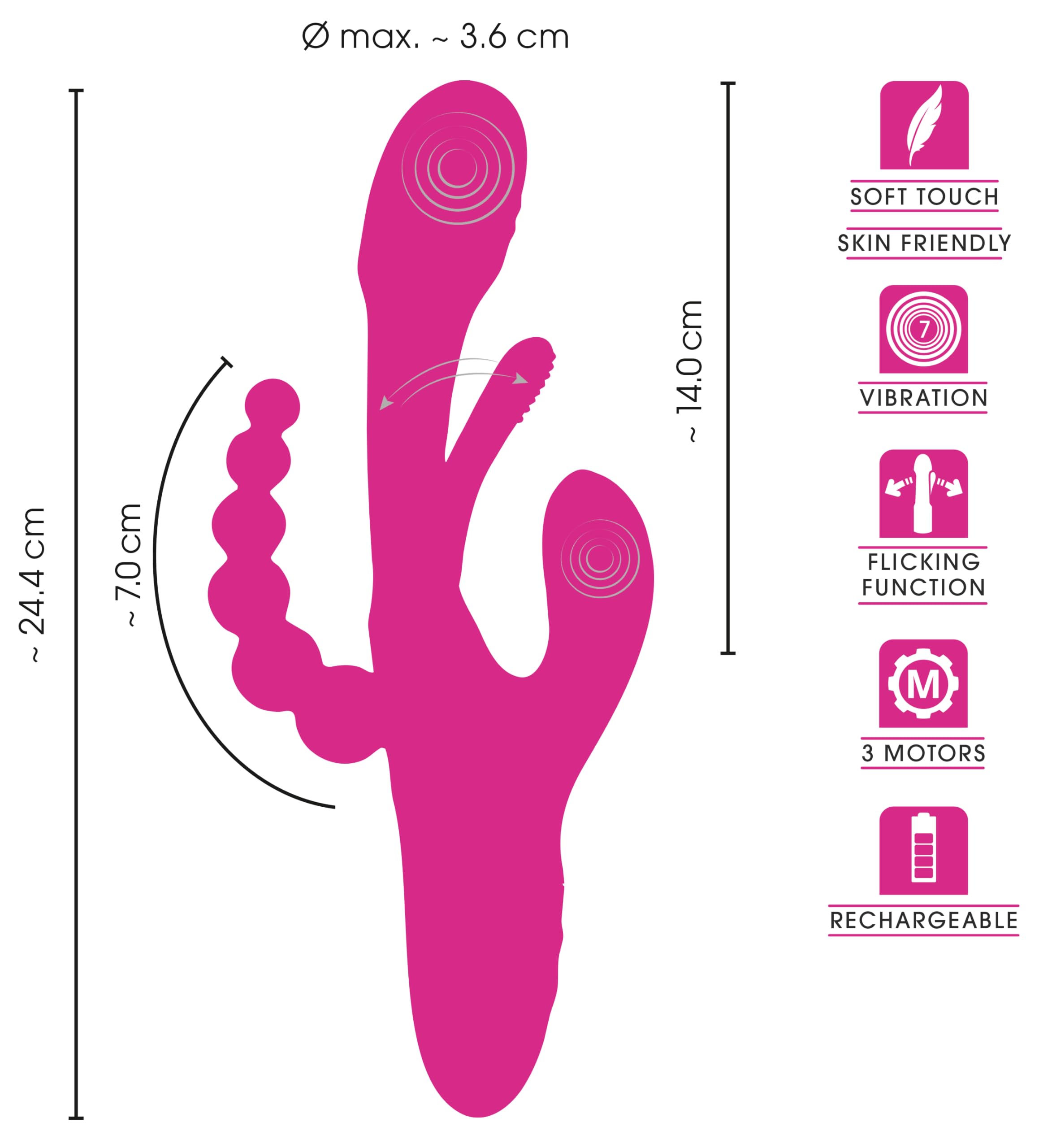 Sweet Smile Triple Vibe Vibratori Rosa 24,4 cm