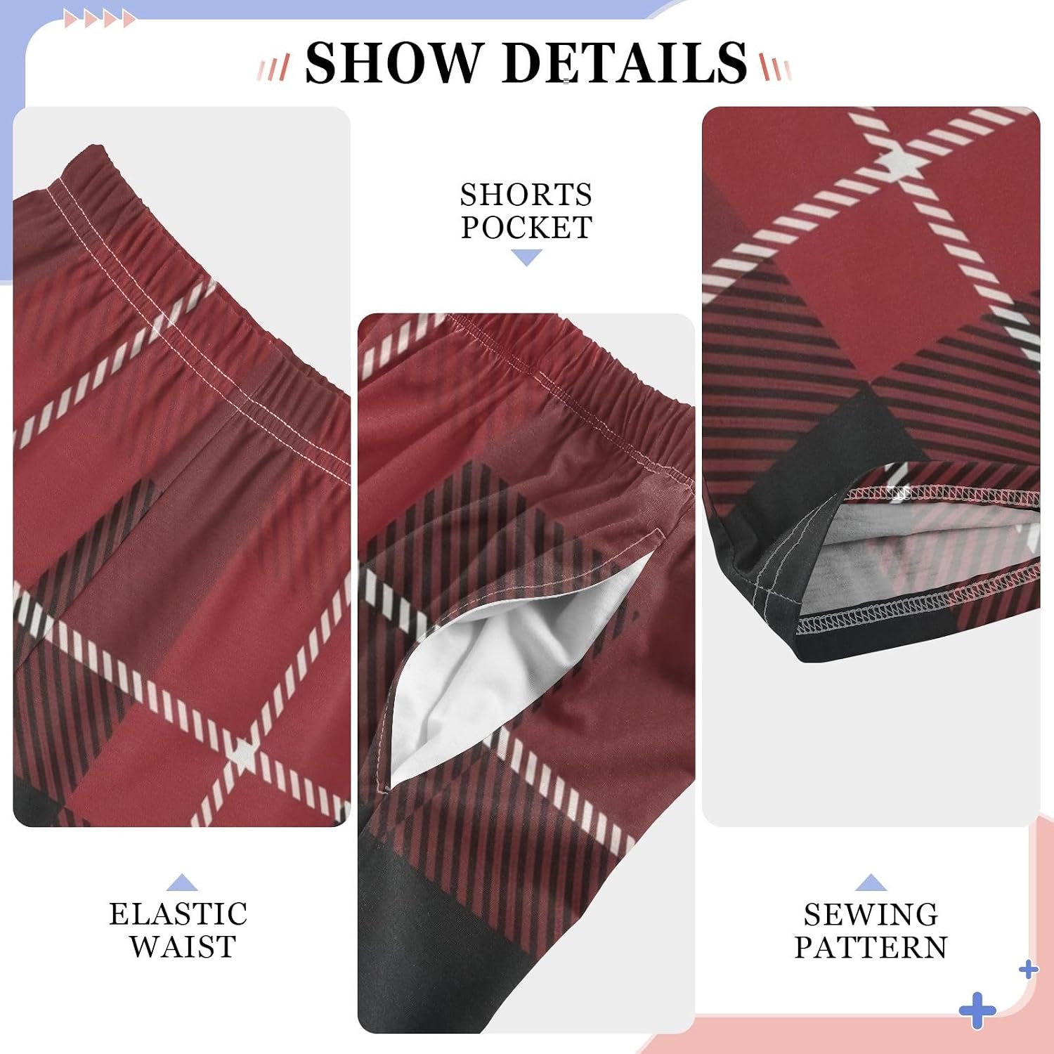 Classic Red Black Plaid Pajama Pants, Soft Modal Lounge Sleepwear with Elastic Waist & Pockets