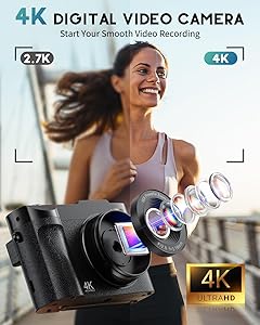 4K Digital Camera for Photography, 50MP Vlogging Camera for YouTube, Compact Cameras with 2.8" 180 Flip Screen, 16X Digital Zoom, Point and Shoot Camera with 32GB SD for Beginners, Travel, Family