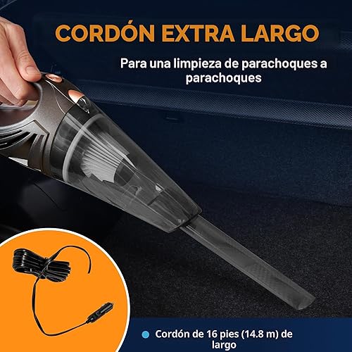 Miniatura 3 de THISWORX - Aspiradora de automóvil portátil, de alta potencia, con 3 accesorios, cable de 16 pies y bolsa, 12 V, kit de accesorios para automóviles