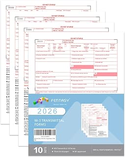 W3 Forms 2026, 10 Form W-3 Summary Laser Forms for Transmittal of Wage and Tax Statements,Compatible with Quick Books and Accounting Software, 10 Pack