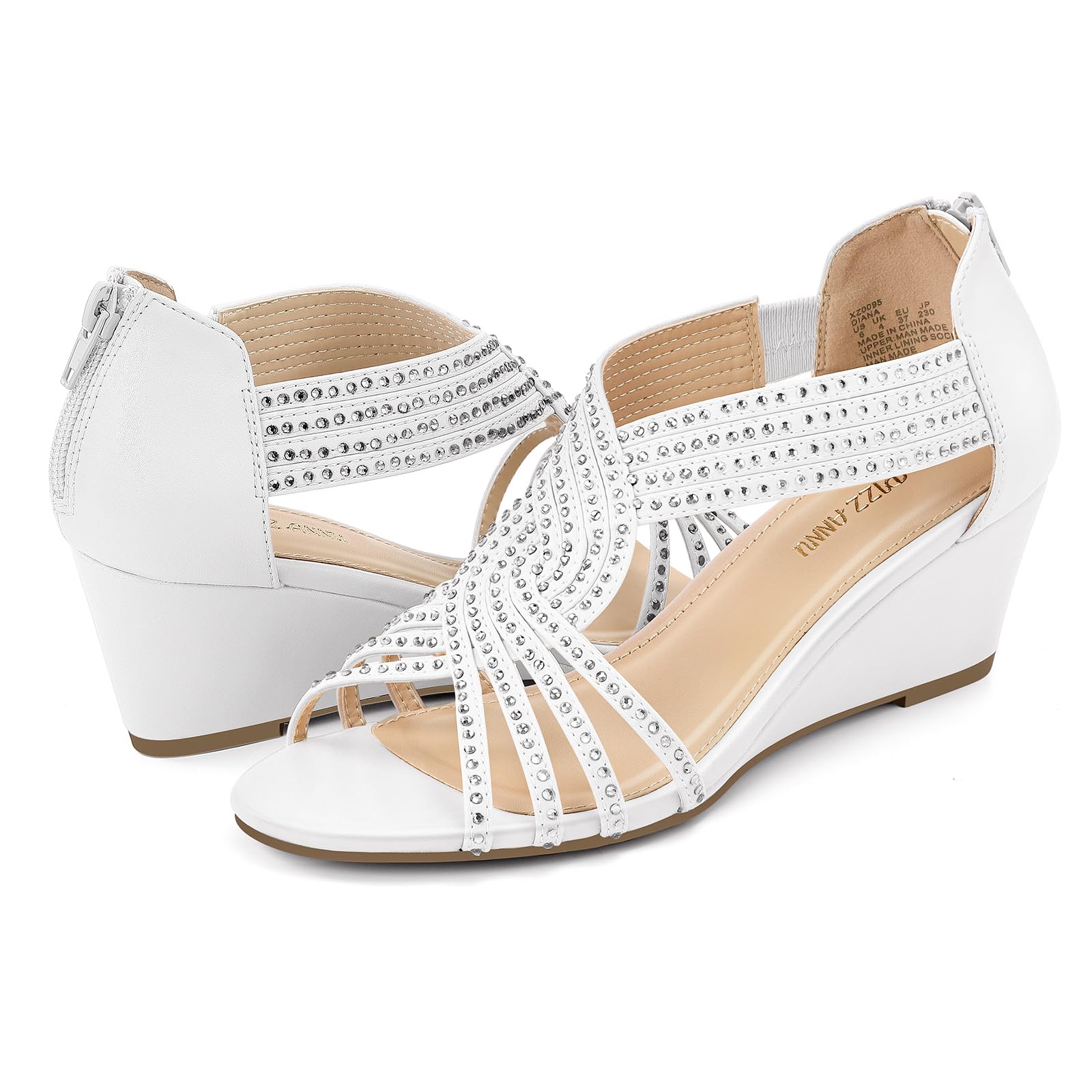PIZZ ANNU Sandalias Mujer Verano con Tacón de Cuña Diamante de Imitación Zapatos Moda Punta Abierta Elegante Boda Fiesta Damas Zapatos