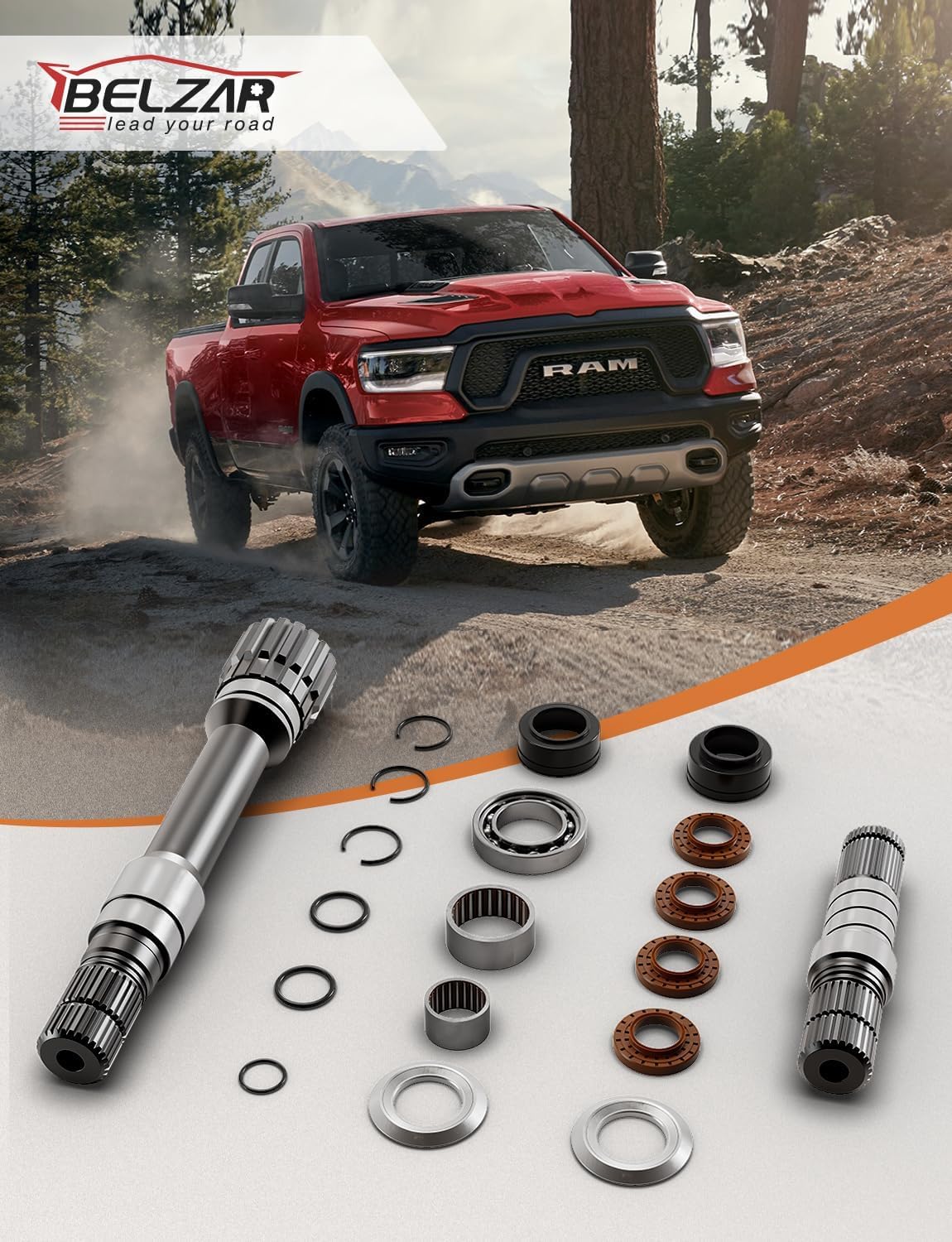 Right Front Differential Axle Intermediate Shaft Kit Compatible with 2012-2021 Dodge Ram 1500, Inner Shaft Upgrade with 68257420AF, 68257421AF, 68257422AF, 722N695BKA