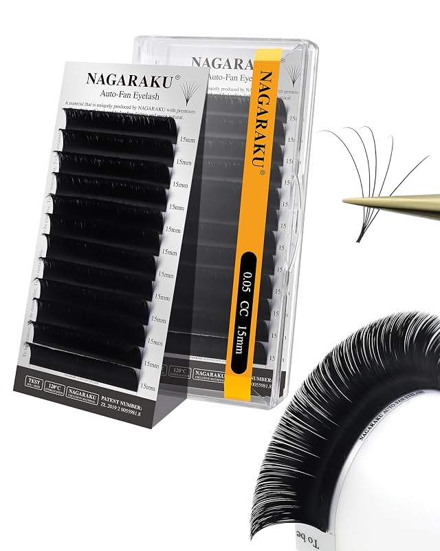 NAGARAKU Extensões de cílios Easy Fan Volume, 0.05 CC, 15 mm, preto fosco