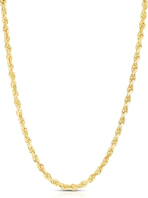 Floreo 10k Yellow Gold 5mm Solid Rope Chain Diamond Cut Necklace