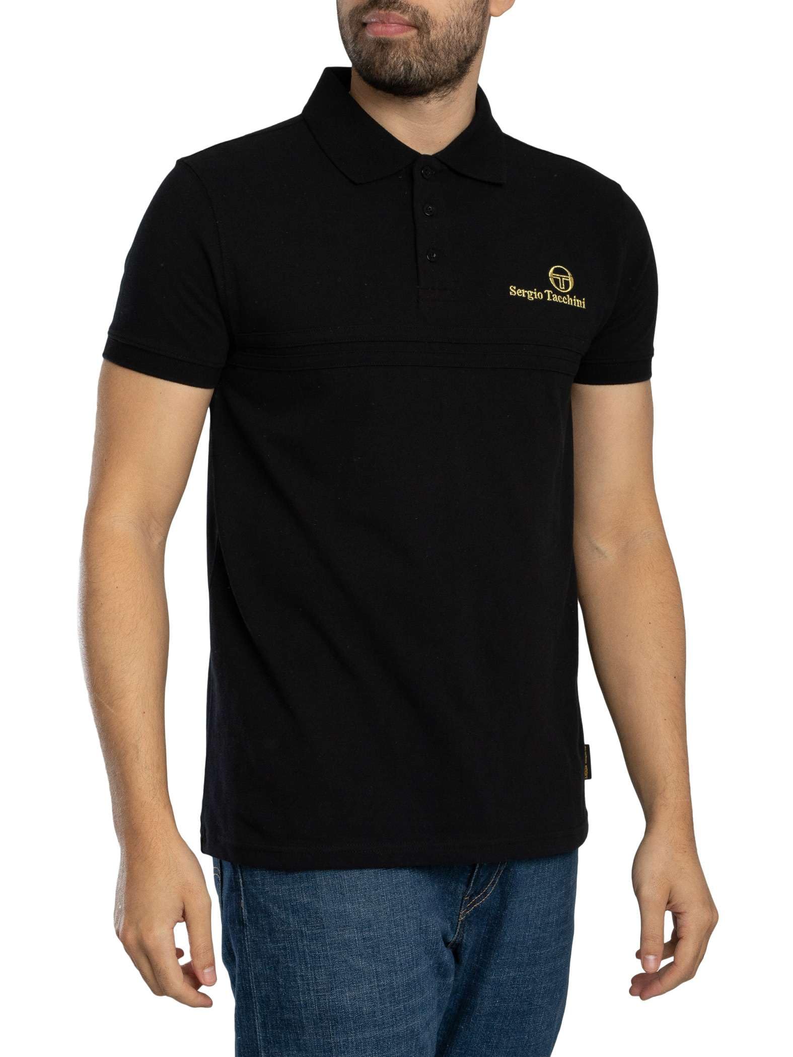 Sergio Tacchini Men's Supermac Primo Polo Shirt, Black/Gold, S