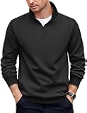 Mens Quarter Zip Pullover Casual Long Sleeve Quilted Sweatshirt Mock Neck Polo Sweater with Pocket