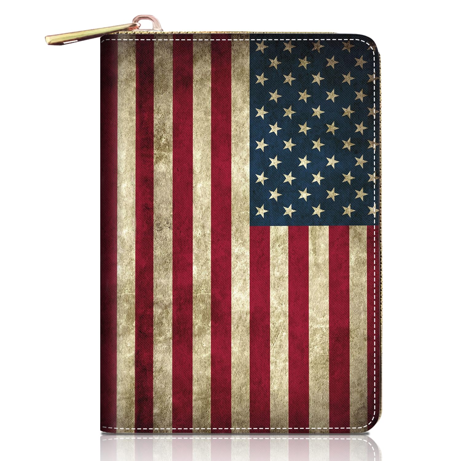 FVAENDHIO Credit Card Holder Wallets for Women, Vintage USA American Flag Design RFID Blocking Small Leather Card Case Wallet Zipper Accordion Wallets