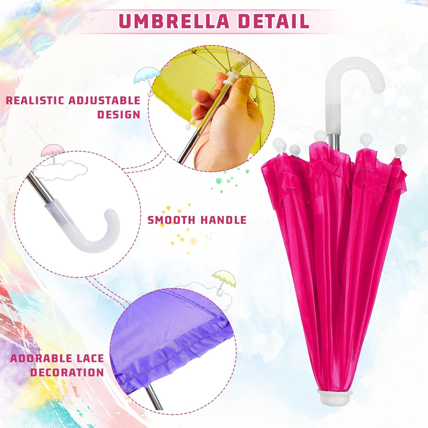 Eccliy 12 Pcs Mini Umbrella 11.8 Inch Colorful Tiny Plant Umbrella Adjustable Beach Sunny Rainy 1:6 Scale Cute Parasol for Photography Prop Supplies Home Decorations, 8 Colors (Classic Color)